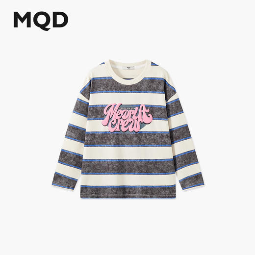 【MQD】男童25春学院风条纹中大童运动休闲圆领套头卫衣 商品图0