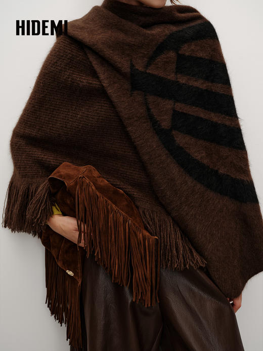 HIDEMI 大秀款青藏高原可溯源牦牛绒拉毛长拉绒logo系列三角形围巾大披肩 商品图7