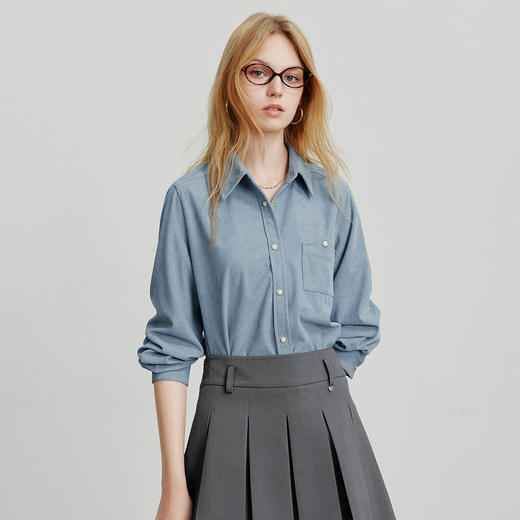 初语衬衫女秋季新款复古灯芯绒法式长袖衬衣叠穿打底时尚上衣 商品图2