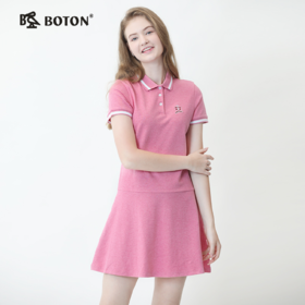波顿夏季短袖Polo连衣裙美式女气质大码高端粉色A字裙子LD216220