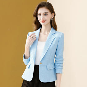 「自」全新升级【铂金会员183/天猫249/差价66】(14821)洛诗琳小香风纯色西装外套女2025秋冬新款气质通勤显瘦粗花呢小西服