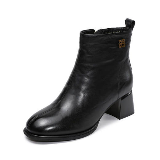 ZM258686真皮妈妈鞋子加绒短靴女靴子皮鞋2025新款秋冬季粗跟高跟鞋马丁靴 商品图4