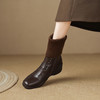 【预售5天】秋冬季坡跟软皮短靴女新款加绒毛线口中筒靴子方头休闲保暖女靴LD&7513 商品缩略图2