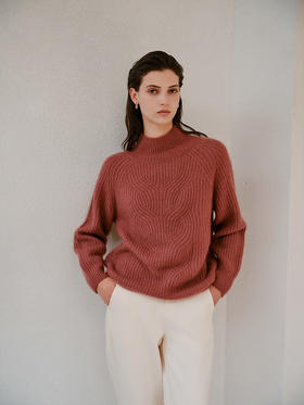 【半高领立体绞花毛衣】羊绒世家秋冬新款女士针织保暖毛衣时尚绞花羊绒套衫