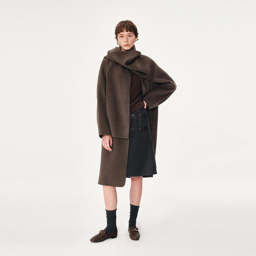 NUTH 羊毛混纺复古宽松围巾披肩长款毛呢大衣厚外套女 商品图1