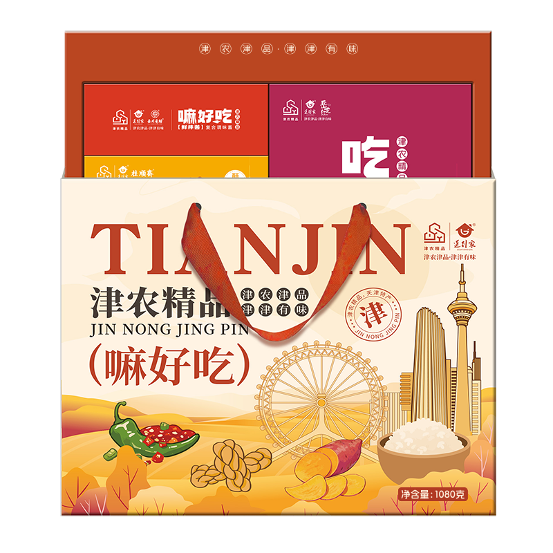 津农精品  莲到家 嘛好吃礼盒伴手礼内含桂顺斋麻花1盒250g+红瑶甘薯薯片1盒120g+晚安稻GABA米1盒500g+岳川招牌拌饭酱1盒210g