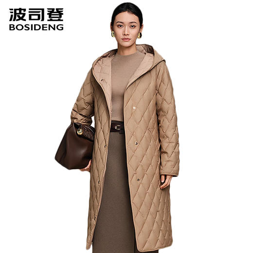 波司登2025新款90鹅绒轻薄羽绒服女长款小香风菱格系带连帽外套B250134158 商品图1