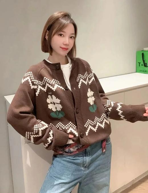 【美拉德复古提花宽松针织开衫外套】周四（10.16）上午10点上架 Dz家秋冬新款 深棕为主色调，融合复古提花与宽松的版型，将文艺复古感与秋日温暖感完美结合！无标发货，10.15日上新！ 商品图3