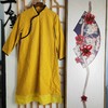 仅一件！ 【断码清仓】复古中国风黄色立体印花旗袍 撞色盘扣立领中袖改良连衣裙 ZFYY015 商品缩略图1