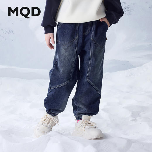 【MQD】小灯塔儿童加绒牛仔裤男童冬季新款加厚保暖裤子百搭长裤 商品图1