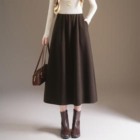 QYM 7108-Y简约休闲A字裙松紧高腰遮胯显瘦半身裙