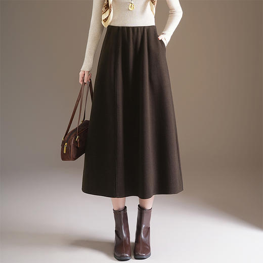 QYM 7108-Y简约休闲A字裙松紧高腰遮胯显瘦半身裙 商品图0