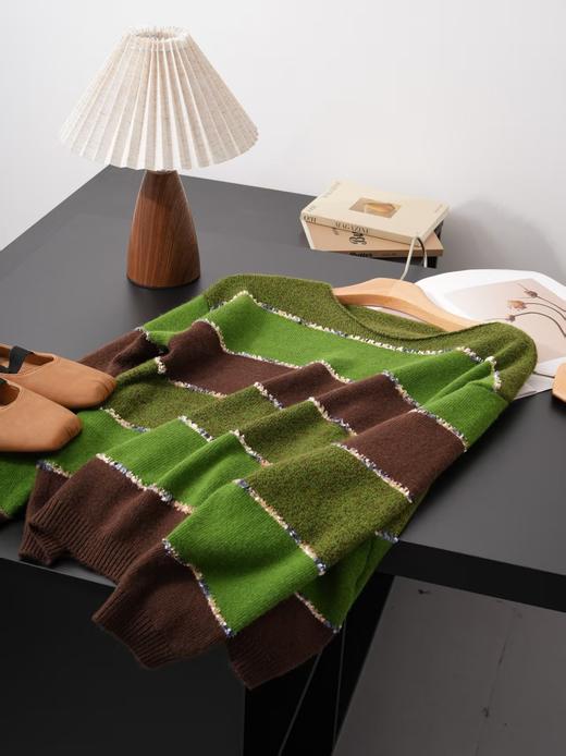 抹茶可可棕三色碰撞条羊毛混纺毛衫 商品图13