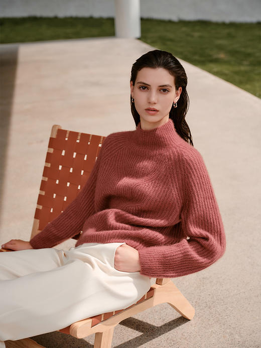 【半高领立体绞花毛衣】羊绒世家秋冬新款女士针织保暖毛衣时尚绞花羊绒套衫 商品图1