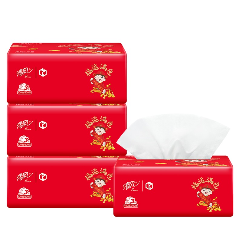 清风 小财神系列抽纸3层100抽4包 6922266485855-3