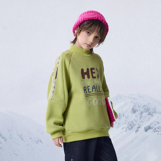 【MQD】冬季新品男大童学院风字母插肩袖半高领加绒卫衣 商品图2