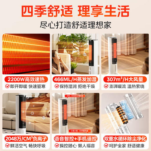 美的（Midea）【冷暖两用】家用暖风机语音遥控电热取暖器电暖器负离子电暖气大面积立式轻音节能小太阳 AAI10ZD 商品图1