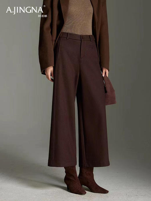 【随性优雅】阿菁娜高腰宽松绵羊毛后松紧腰九分裤F30D210008 商品图4