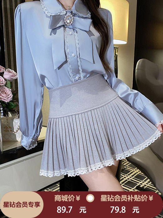 张心子【半熟芝士】减龄蕾丝边百褶裙半身裙 U2510041 商品图0