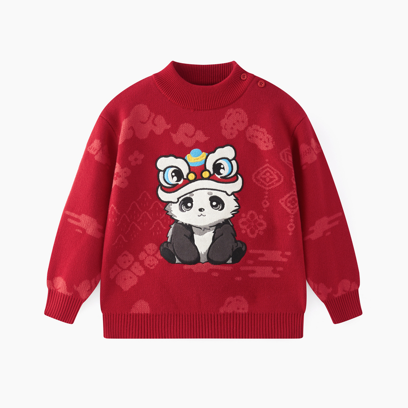 【MQD】童装儿童红色毛衣冬装新款女童半高领针织衫国风针