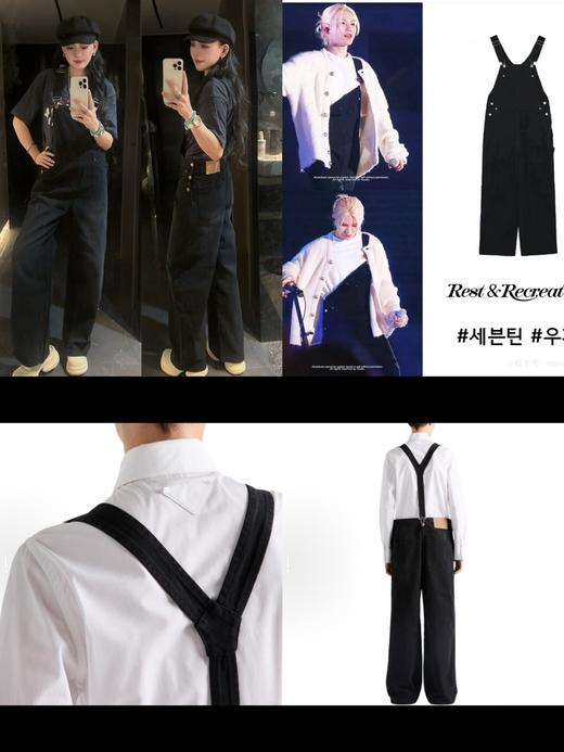 男女同款黑色宽松牛仔背带裤（蕾姐S参考 波哥穿M码） 商品图0