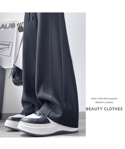 现货【YW】无忧购 加绒白色运动裤女直筒宽松卫裤休闲小个子窄版香蕉阔腿裤Z660（截单后7天发货) 商品图2