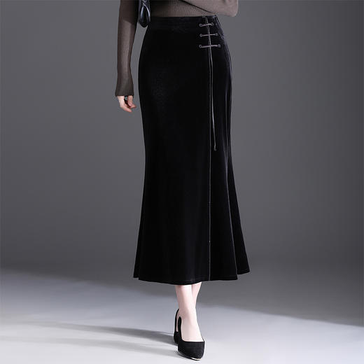 QYM 7110-Y金丝绒国风鱼尾裙时尚包臀裙半身裙 商品图0