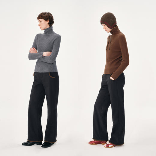 NUTH黑色复古拼接撞色休闲微喇裤女 商品图0