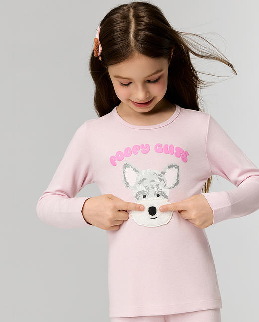 【春上新】8楼爱慕儿童Aimer Kids女孩25AW暖阳狗狗单层圆领长袖AK172J811，吊牌价399元 商品图2