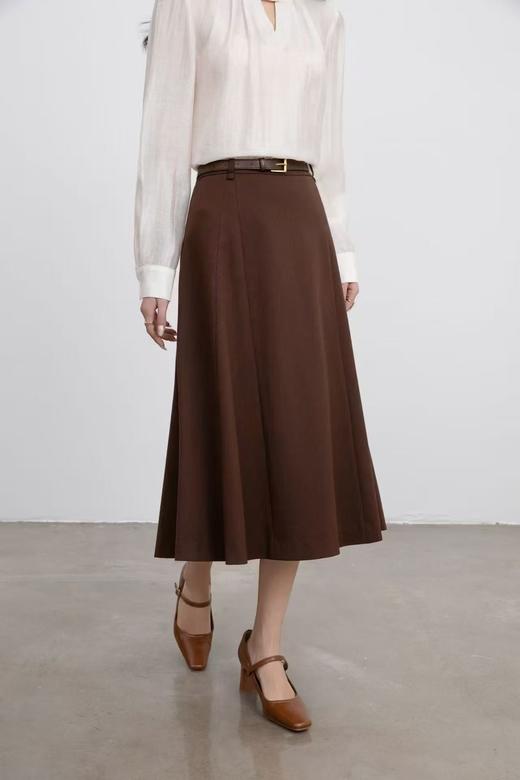 伯妮斯茵 | 优雅知性 垂坠感中长半身裙 大摆遮肉版型 挺括面料 气质约会款 SZ3B52 - 漆黑色，栗壳色半裙 商品图3