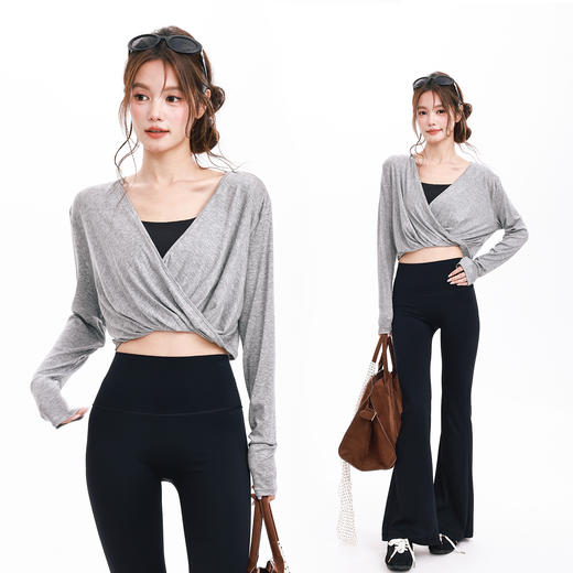 跃牌【禅语梵心】新品纽结天丝显瘦上衣女健身服跑步瑜伽长袖训练运动T恤罩衫CX8091 商品图1