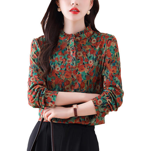 KQL 458H3566时尚长袖立领减龄衬衫上衣 商品图4