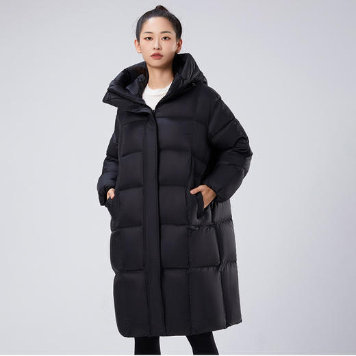 2025冬新款加厚时尚廓形女中长款连帽过膝保暖羽绒服8827 商品图5