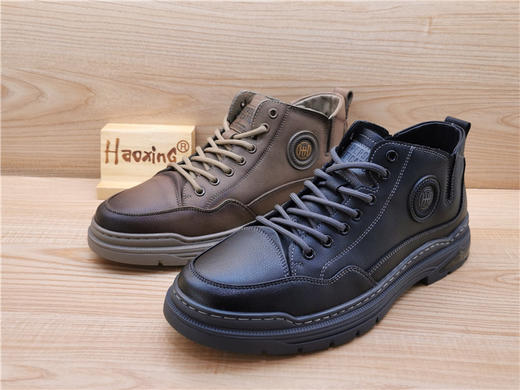 2023豪行秋新款正品真皮休闲舒适低跟耐磨高帮圆头男单鞋13342092 商品图1