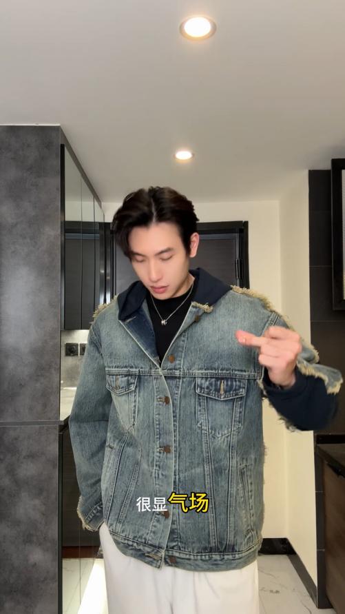 80149SDSA男士秋冬新款痞帅男装潮牌牛仔拼接连帽夹克外套百搭宽松时尚 商品图0