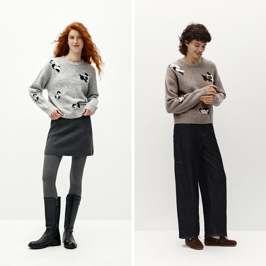 商场同款|森马毛衣女冬季猫咪提花落肩2025新款小个子趣味套头衫 商品图4