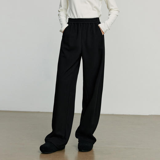 初语休闲裤女冬季新款侧缝前移远红外发热仿呢松紧腰香蕉裤 商品图1