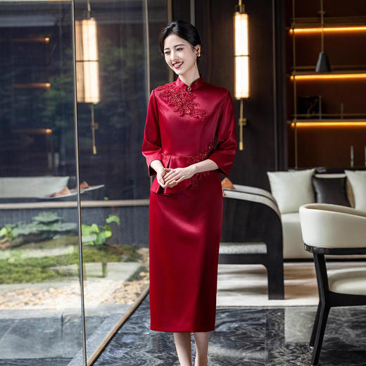 LHS 69273妈妈礼服喜婆婆婚宴装旗袍连衣裙 商品图3