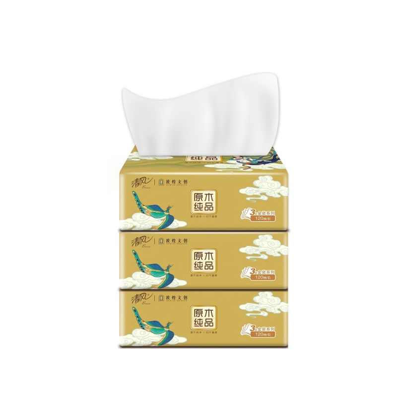 清风 敦煌文创原木纯品系列3层120抽纸巾3包/提 DH032051