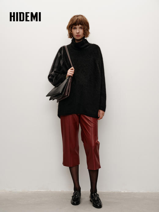 HIDEMI 大秀款藏地可溯源牦牛绒拉毛长拉绒系列不对称堆堆高领厚款廓形毛衣外套 商品图5