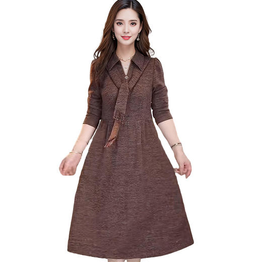 QYM 25PB47-Y衬衣领长袖连衣裙宽松休闲妈妈装宽松A字裙 商品图4