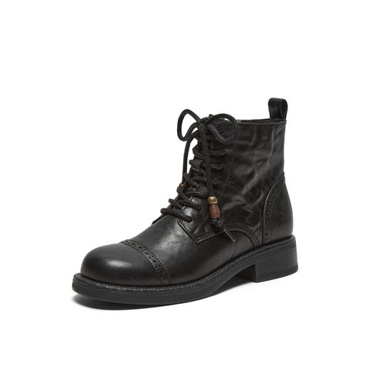 BF楼真美诗2025新冬款抓纹牛皮布洛克马丁靴短靴女吊牌价1898折后价1598 商品图0