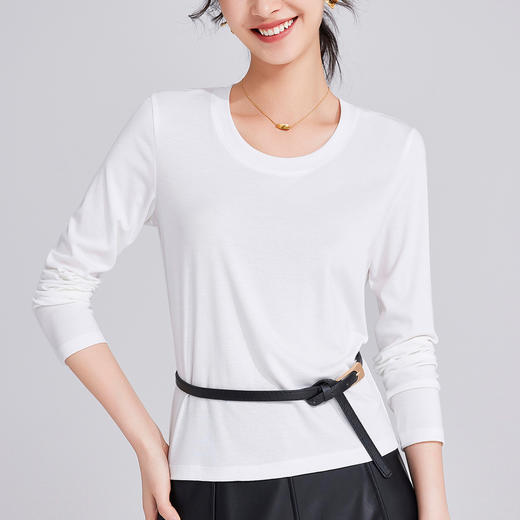 「自j」全新升级【铂金会员119/天猫159/差价40】(01338)洛诗琳U领莱赛尔天丝羊毛打底衫2025秋季修身显瘦长袖T恤 商品图1