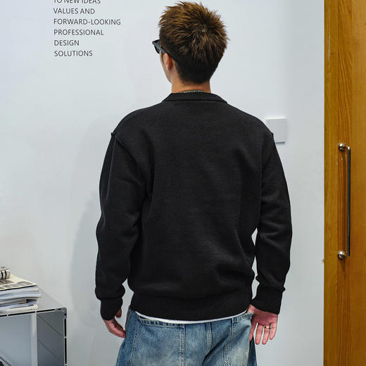 徐太浪【缉明线设计 cleanfit】黑色毛衣男秋冬男装大码内搭上衣 商品图2