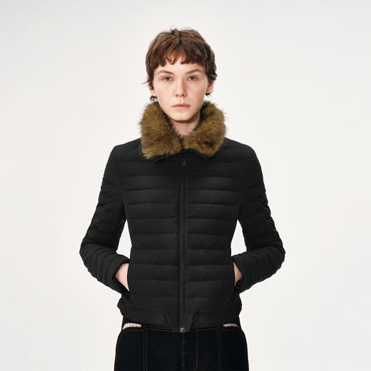 NUTH 90白鸭绒可拆卸毛领修身短款羽绒服保暖厚外套女 黑色（发货时间同步天猫） 商品图2