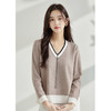 丁摩新款v领长袖山羊绒撞色针织衫女设计感重工链条时尚上衣AL21254 商品缩略图0