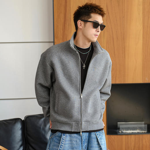 徐太浪【双拉链设计 340g】灰色立领夹克男春秋2025新款休闲外套 商品图0