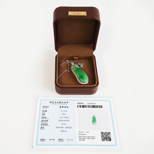 【天然正品】A货翡翠AU750收藏级白金豪镶钻镶天然细腻冰种满绿福瓜（福寿安康）翡翠吊坠项链女士151025XY01现售价：50300 商品图1