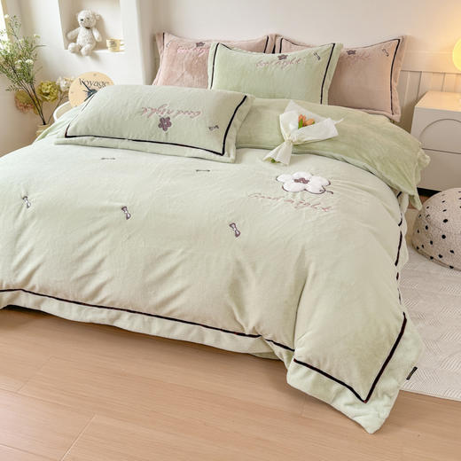 彼加曼 兔毛绒贴布绣保暖工艺四件套-果绿200*230cm BGM-T2543 商品图4