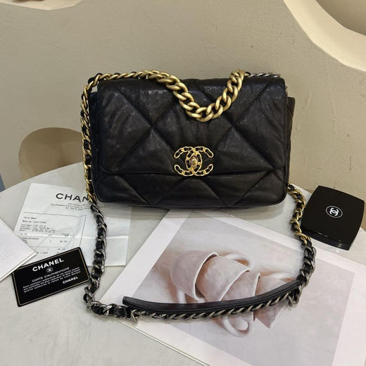 Chanel 小号 黑金 羊皮 19bag 镭射28开 商品图0